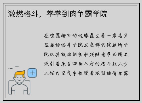 激燃格斗，拳拳到肉争霸学院
